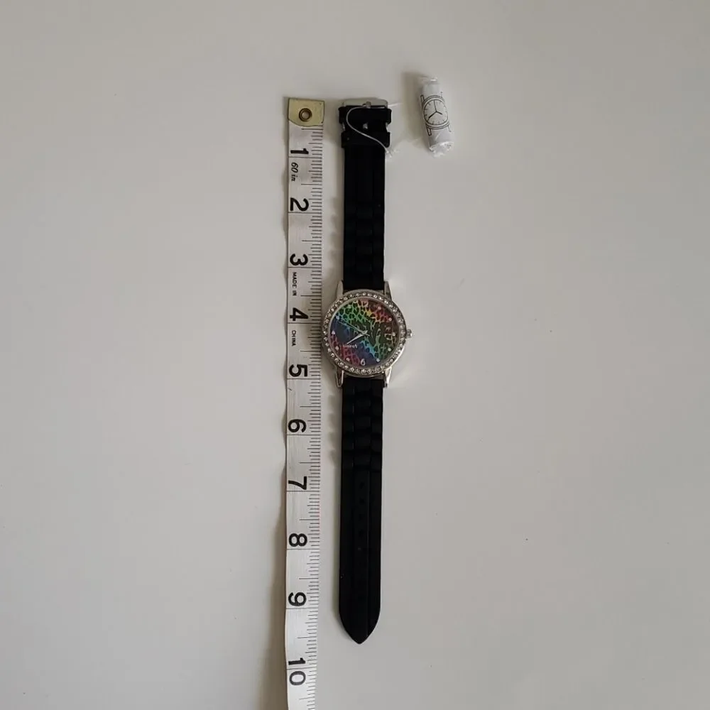 Kids Rainbow Leopard Print Watch with Rhinestone Bezel